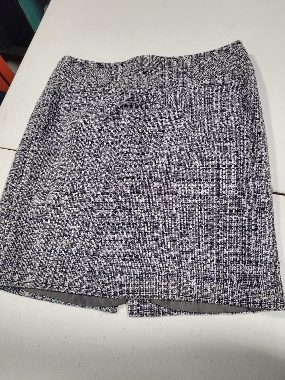 LOFT Navy and White Tweed Pencil Skirt